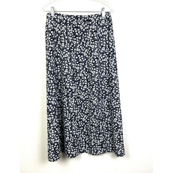 Shein Knit Maxi Skirt Side Slit Size 1X Black White Ditsy Floral Elastic Waist - Picture 1 of 6